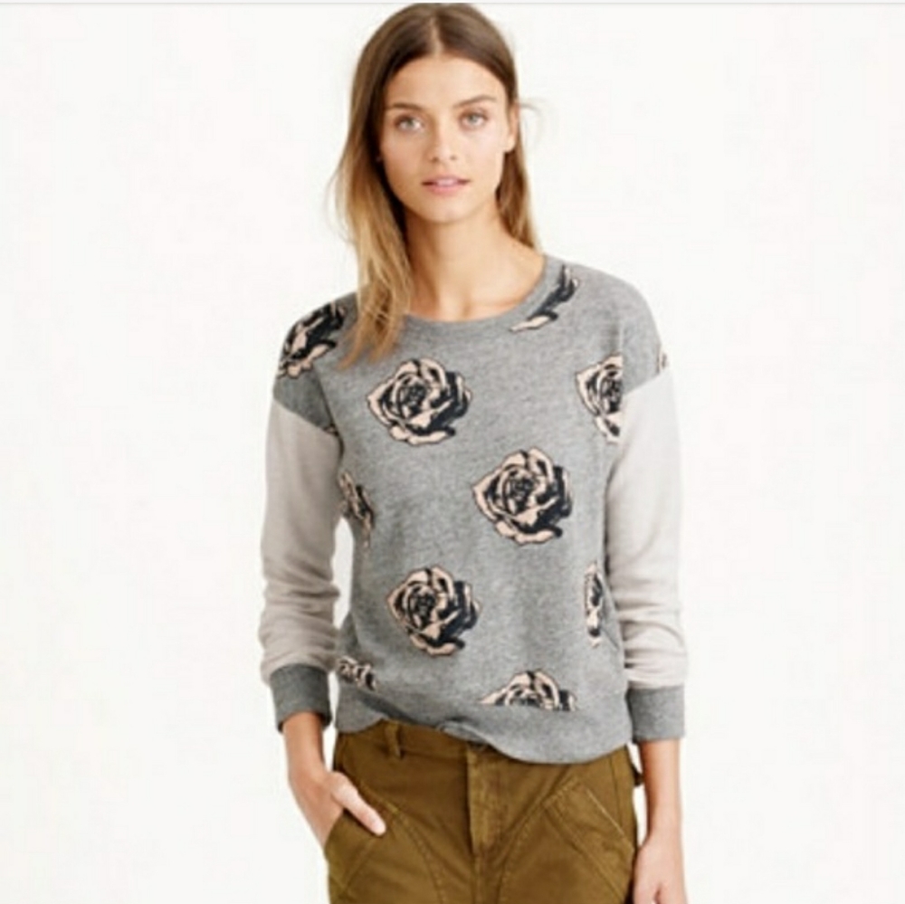 J.Crew Pop Art Flowers Sweatshirt Gray Pink